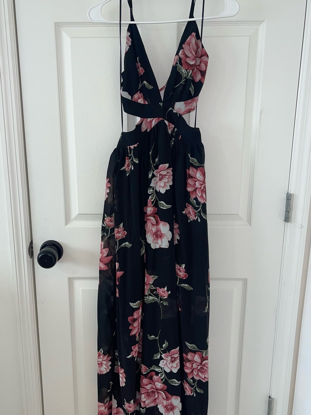 Fashion Nova Black Maxi Dress with Pink Floral Print